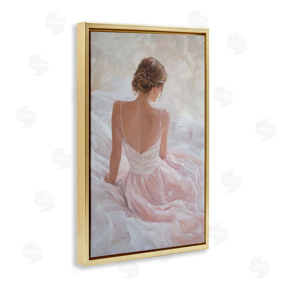 Petal Prints Design Quiet Reflection in Pastel Pink Gold Floating Framed Canvas Wall Art