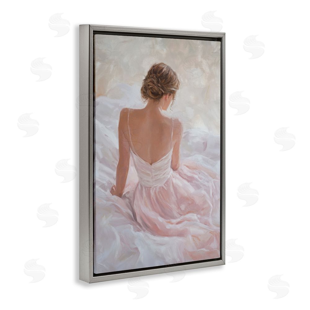 Petal Prints Design Quiet Reflection in Pastel Pink Gray Floating Framed Canvas Wall Art