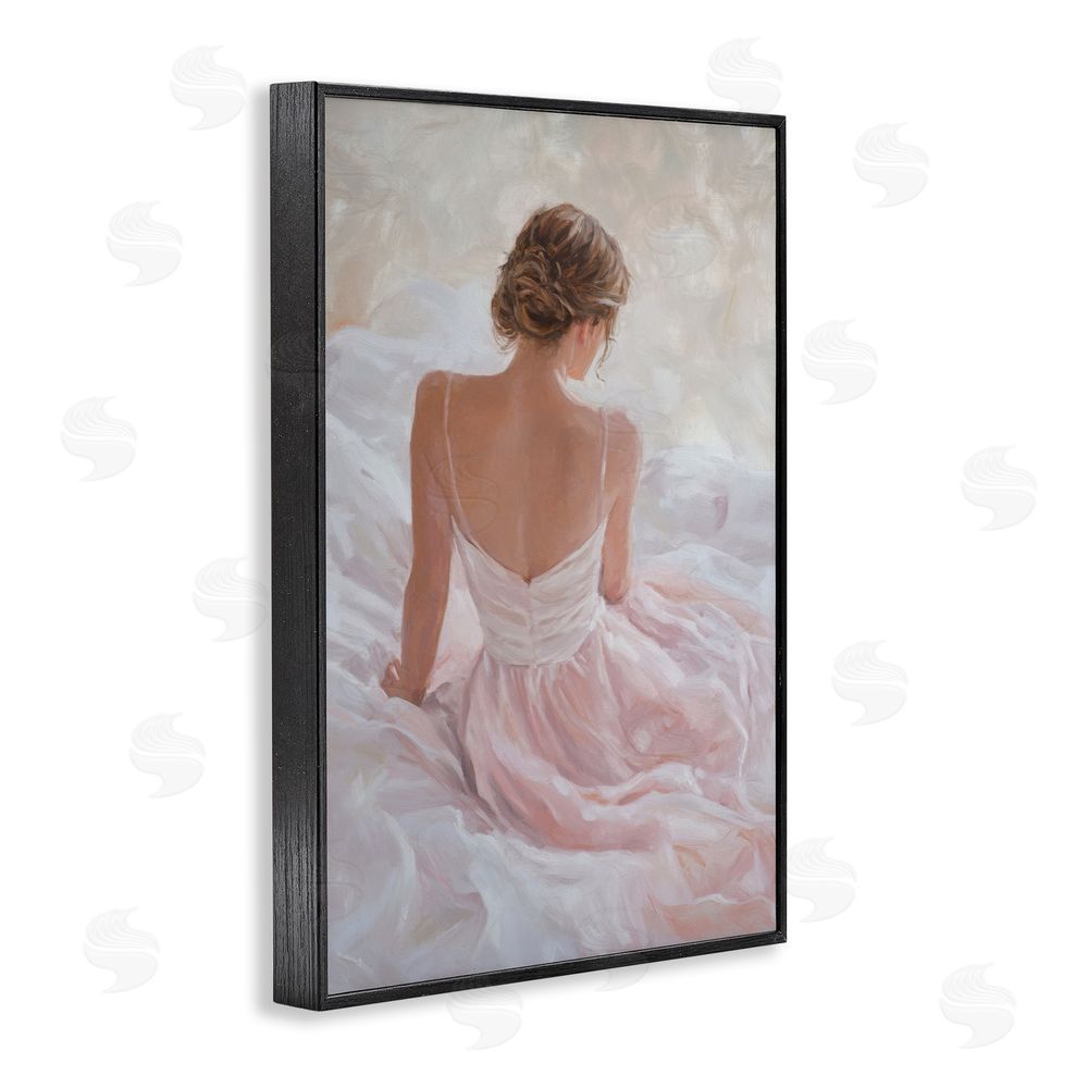 Petal Prints Design Quiet Reflection in Pastel Pink Black Framed Giclee Wall Art