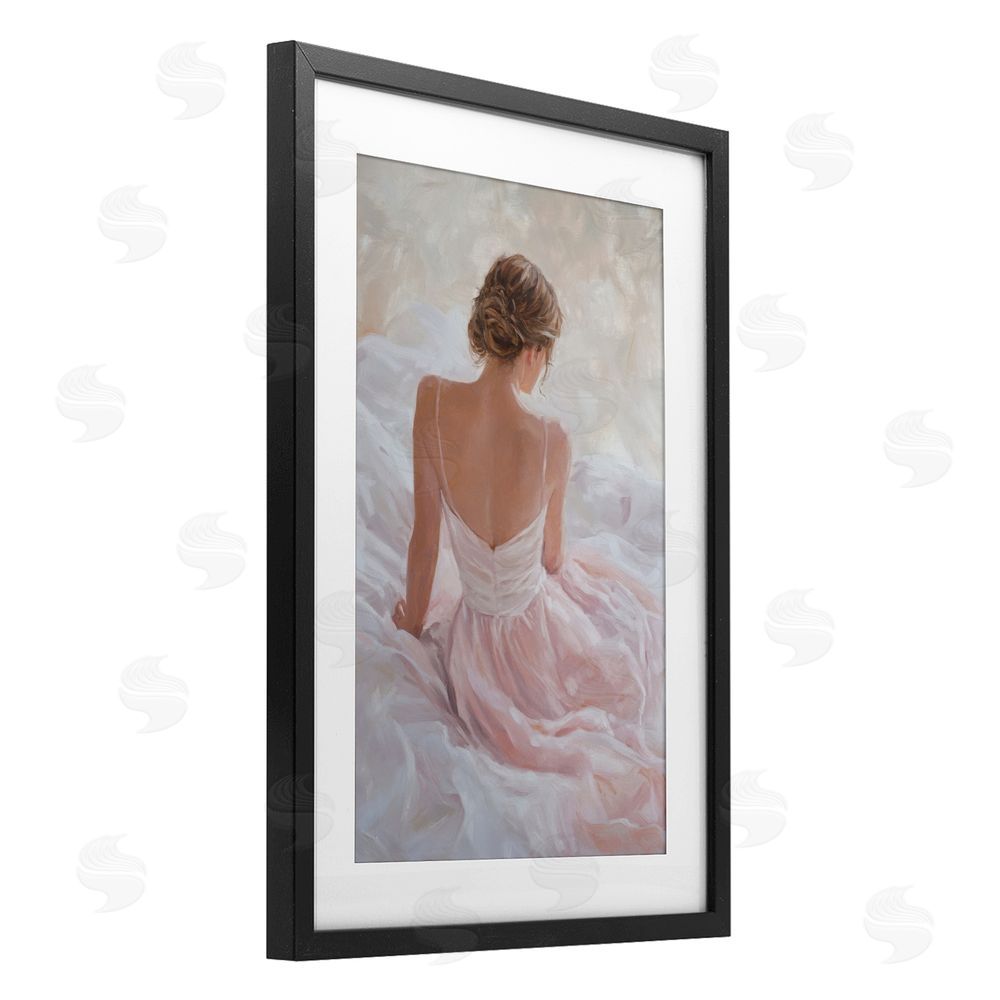 Petal Prints Design Quiet Reflection in Pastel Pink Black Framed Print Under Glass Wall Art
