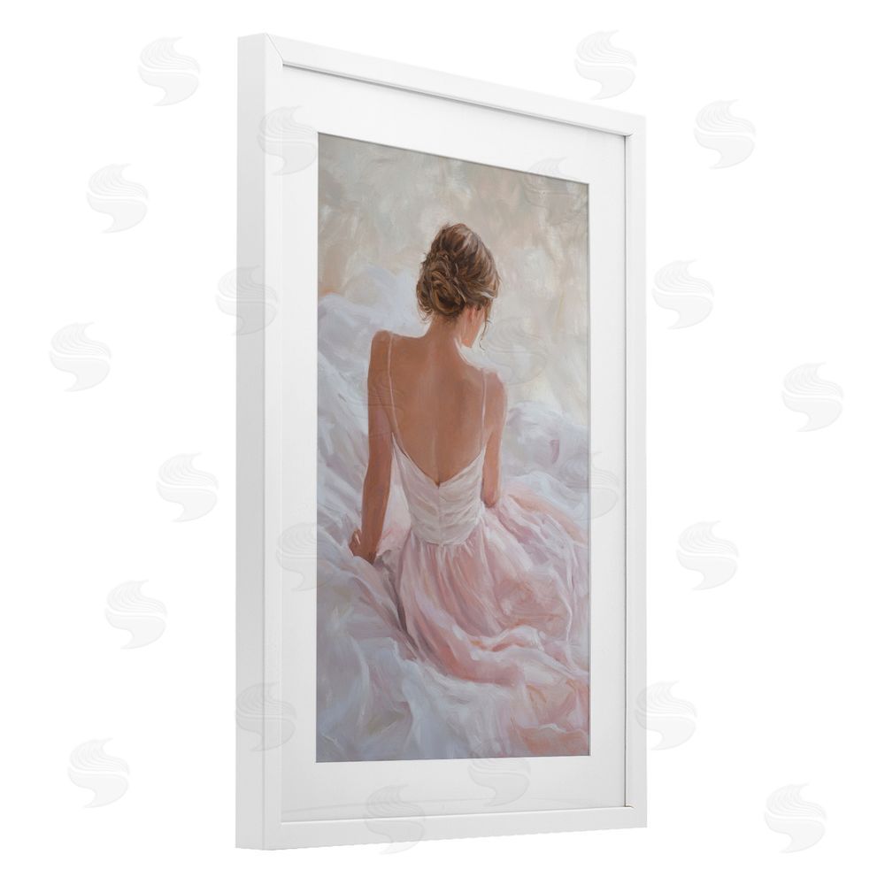 Petal Prints Design Quiet Reflection in Pastel Pink White Framed Print Under Glass Wall Art