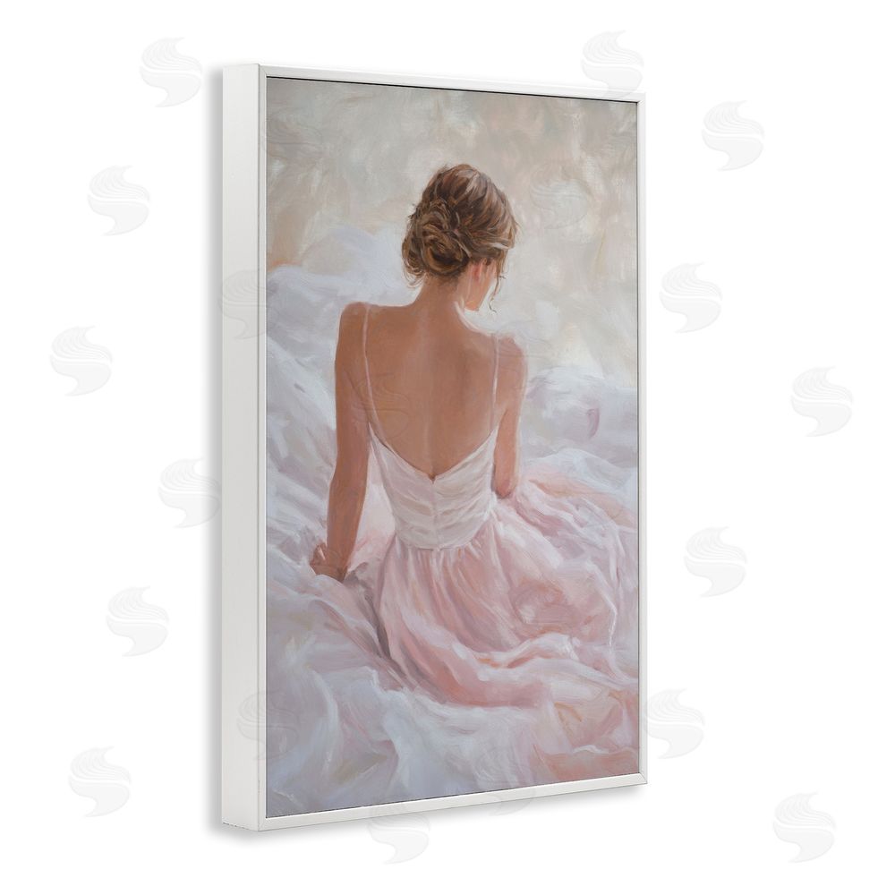 Petal Prints Design Quiet Reflection in Pastel Pink White Framed Giclee Wall Art