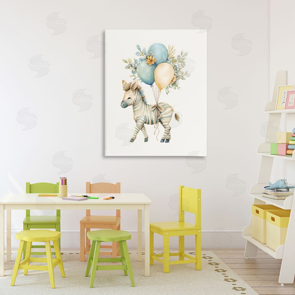 LSR Design Studio Watercolor Nursery Zebra Stretched Canvas on Wall