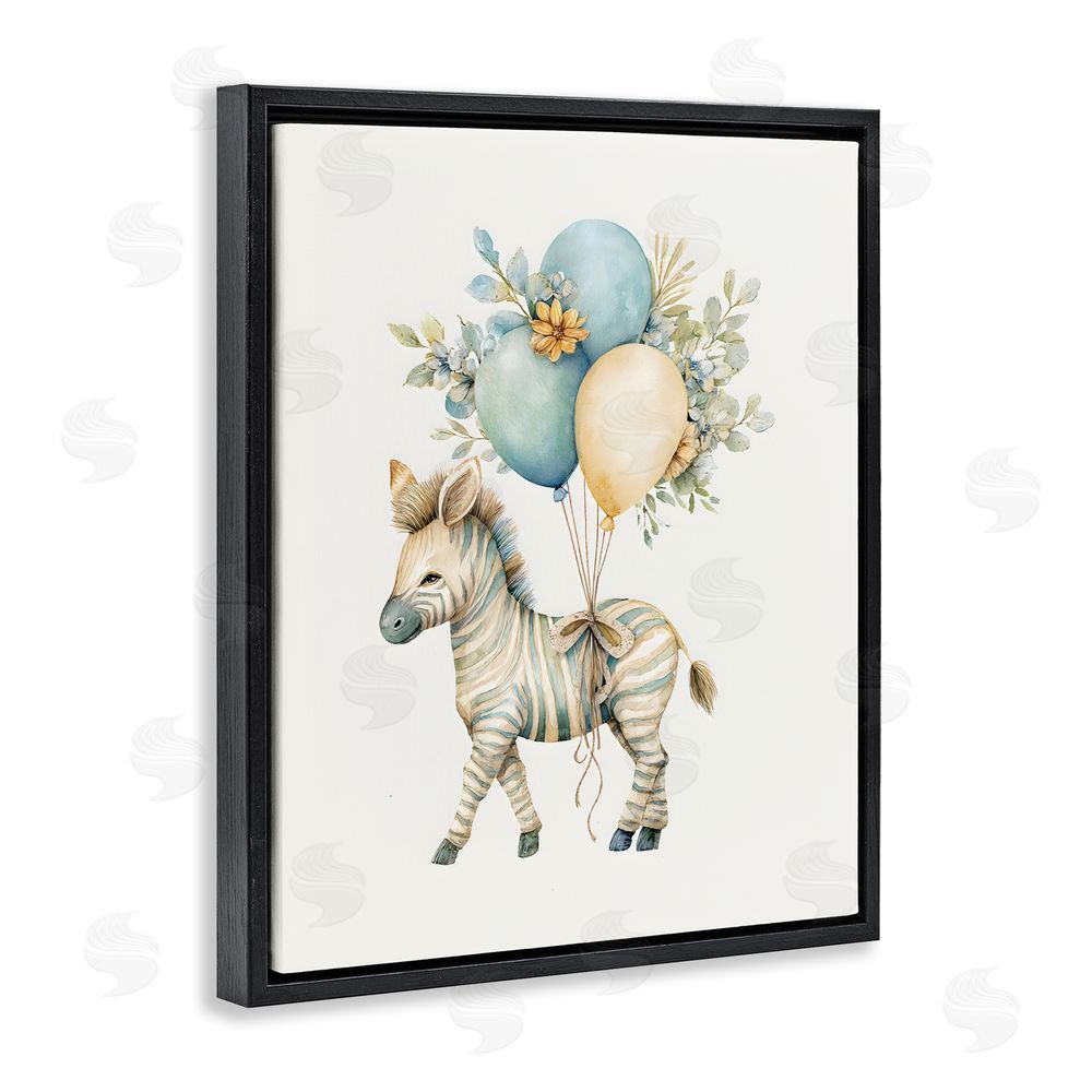 LSR Design Studio Watercolor Nursery Zebra Black Floating Framed Canvas Wall Art Print
