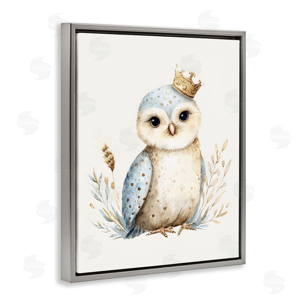 LSR Design Studio Watercolor Nursery Owl Gray Floating Framed Canvas Wall Art Print