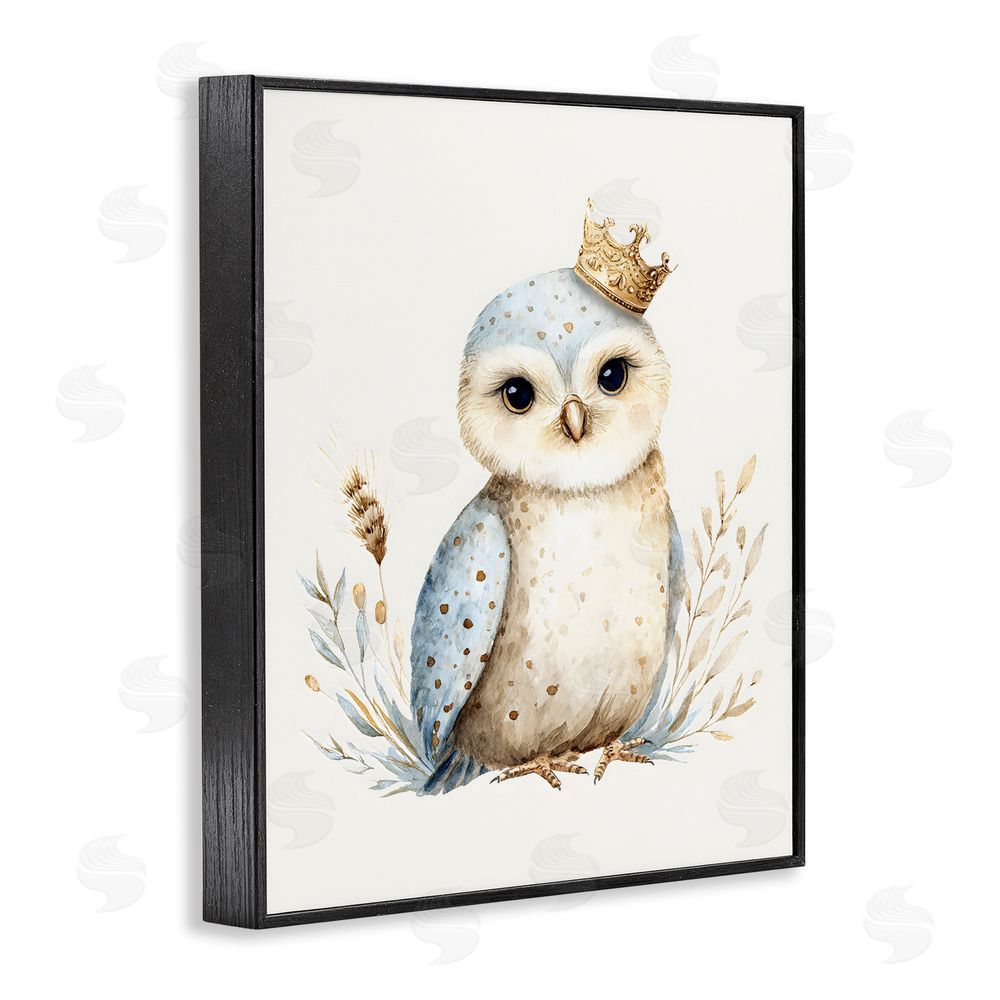 LSR Design Studio Watercolor Nursery Owl Black Framed Giclee Wall Art Print