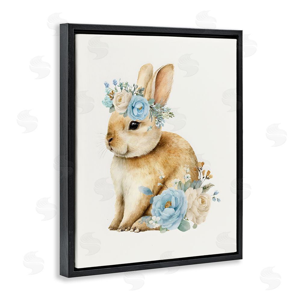 LSR Design Studio Watercolor Nursery Bunny Black Floating Frame Canvas Wall Art Print