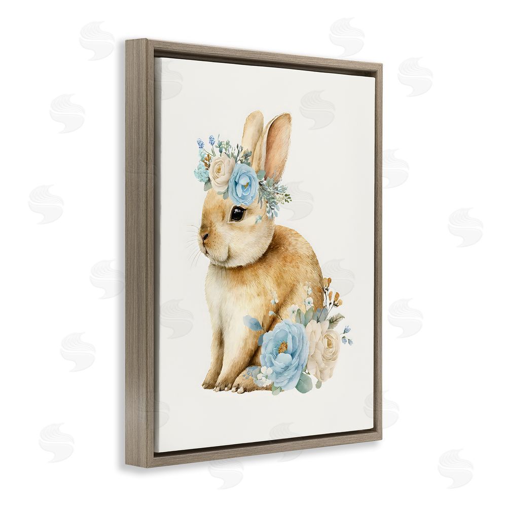 LSR Design Studio Watercolor Nursery Bunny Brown Floating Frame Canvas Wall Art Print