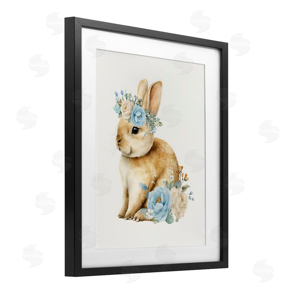 LSR Design Studio Watercolor Nursery Bunny Black Framed Print Under Glass Wall Art