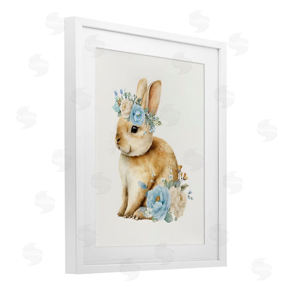 LSR Design Studio Watercolor Nursery Bunny White Framed Print Under Glass Wall Art