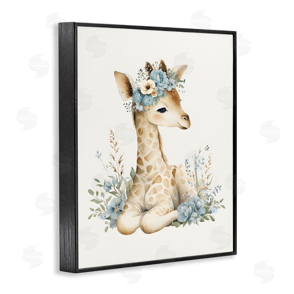 LSR Design Studio Watercolor Nursery Giraffe Black Framed Giclee Wall Art Print