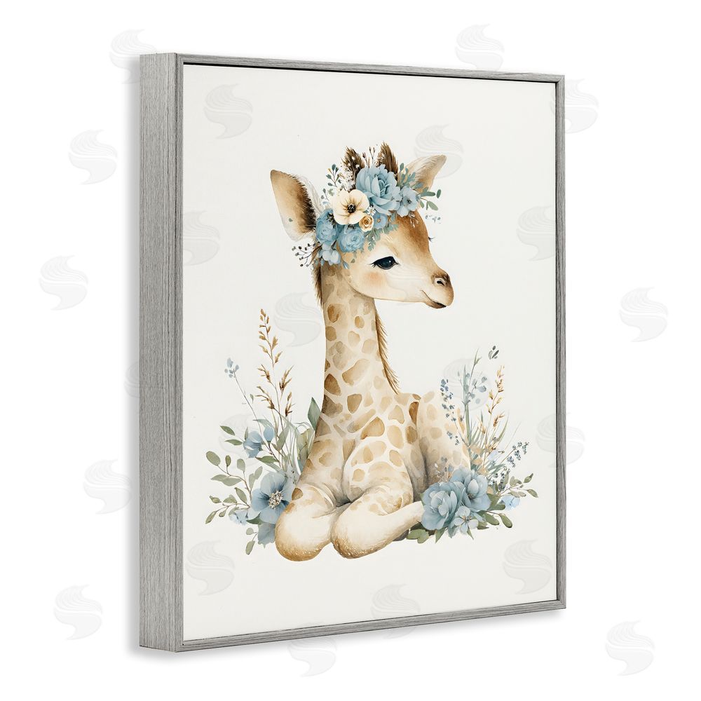 LSR Design Studio Watercolor Nursery Giraffe Gray Framed Giclee Wall Art Print