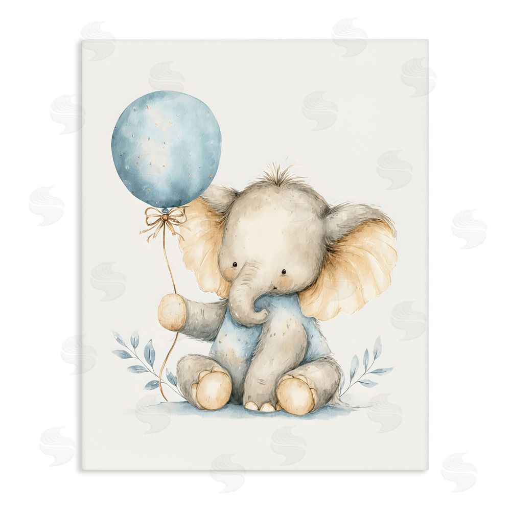 LSR Design Studio Watercolor Nursery Elephant Stretched Canvas Wall Art Print