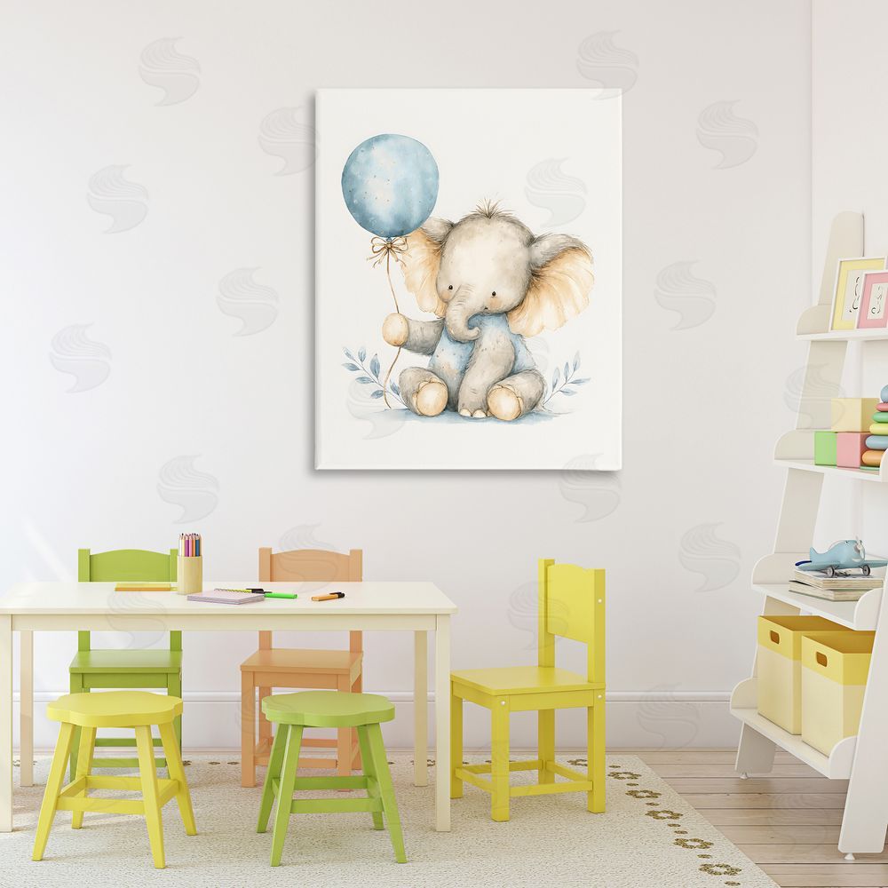 LSR Design Studio Watercolor Nursery Elephant Stretched Canvas on Wall