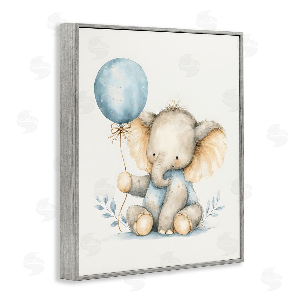 LSR Design Studio Watercolor Nursery Elephant Gray Framed Giclee Wall Art Print