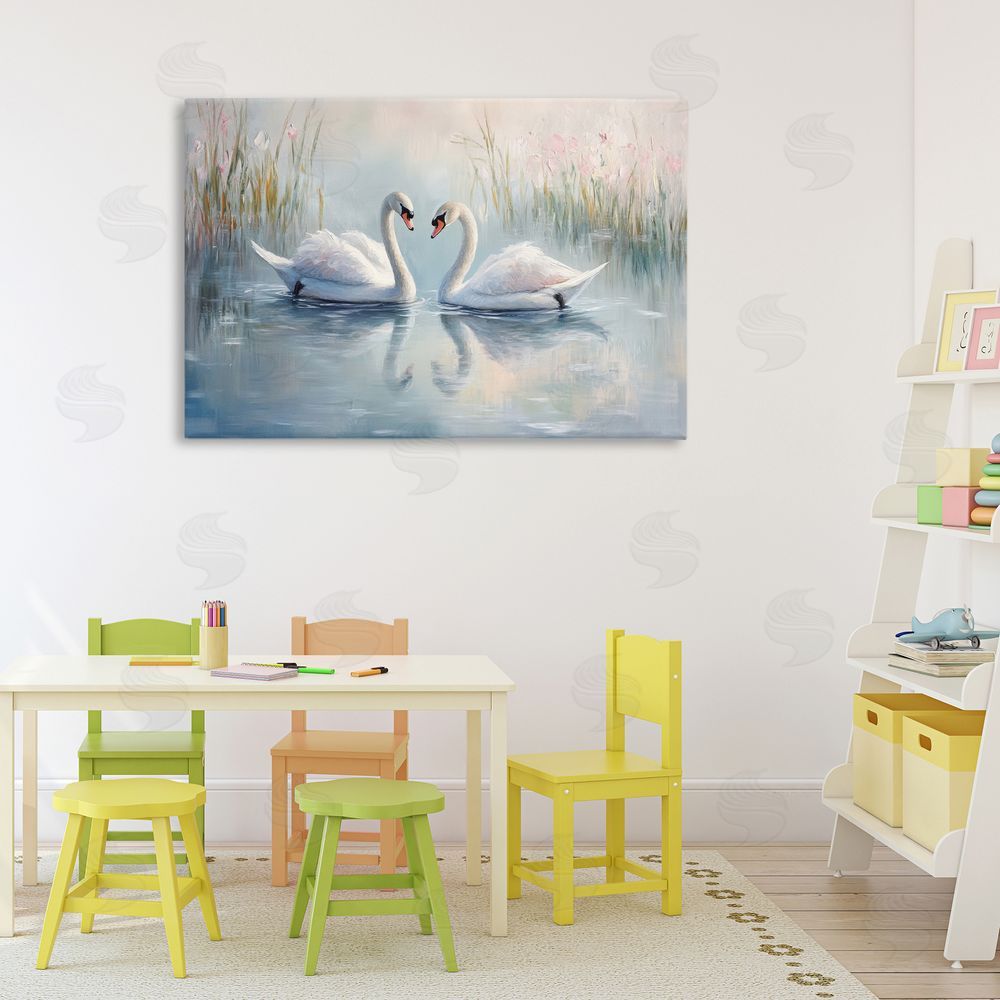 Petal Prints Design Simple Swan Reflections Stretched Canvas on Wall