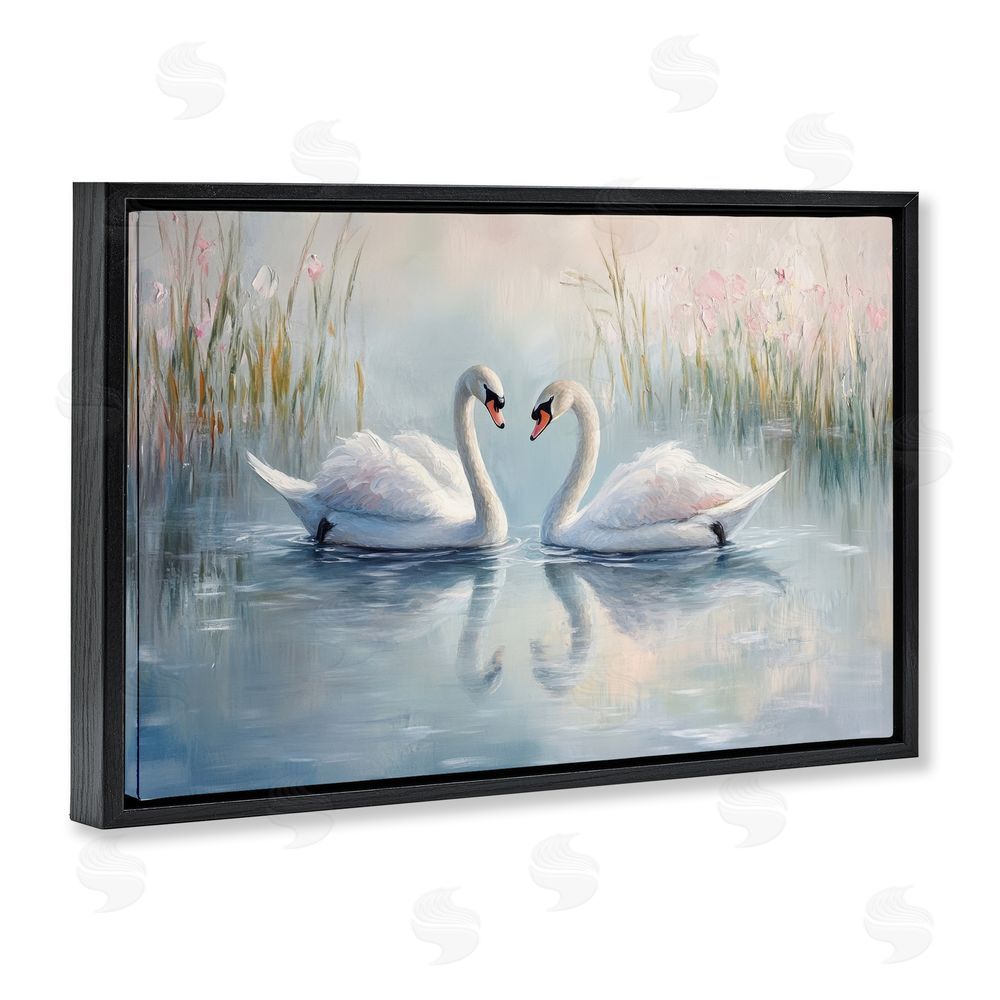 Petal Prints Design Simple Swan Reflections Black Floating Framed Canvas Wall Art Print