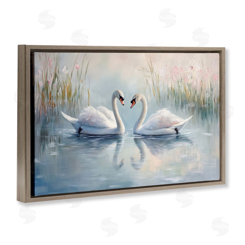 Petal Prints Design Simple Swan Reflections Brown Floating Framed Canvas Wall Art Print