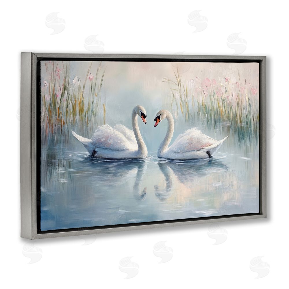 Petal Prints Design Simple Swan Reflections Gray Floating Framed Canvas Wall Art Print