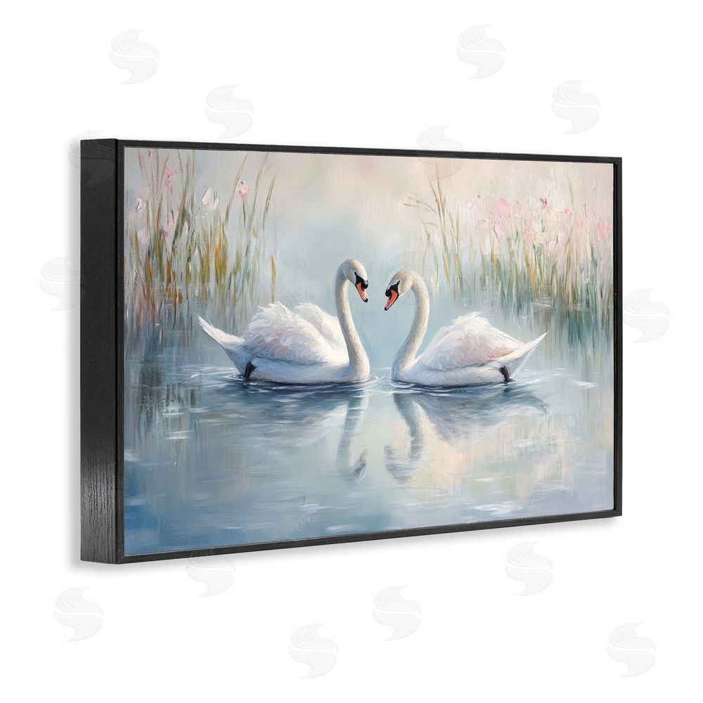 Petal Prints Design Simple Swan Reflections Black Framed Giclee Wall Art Print
