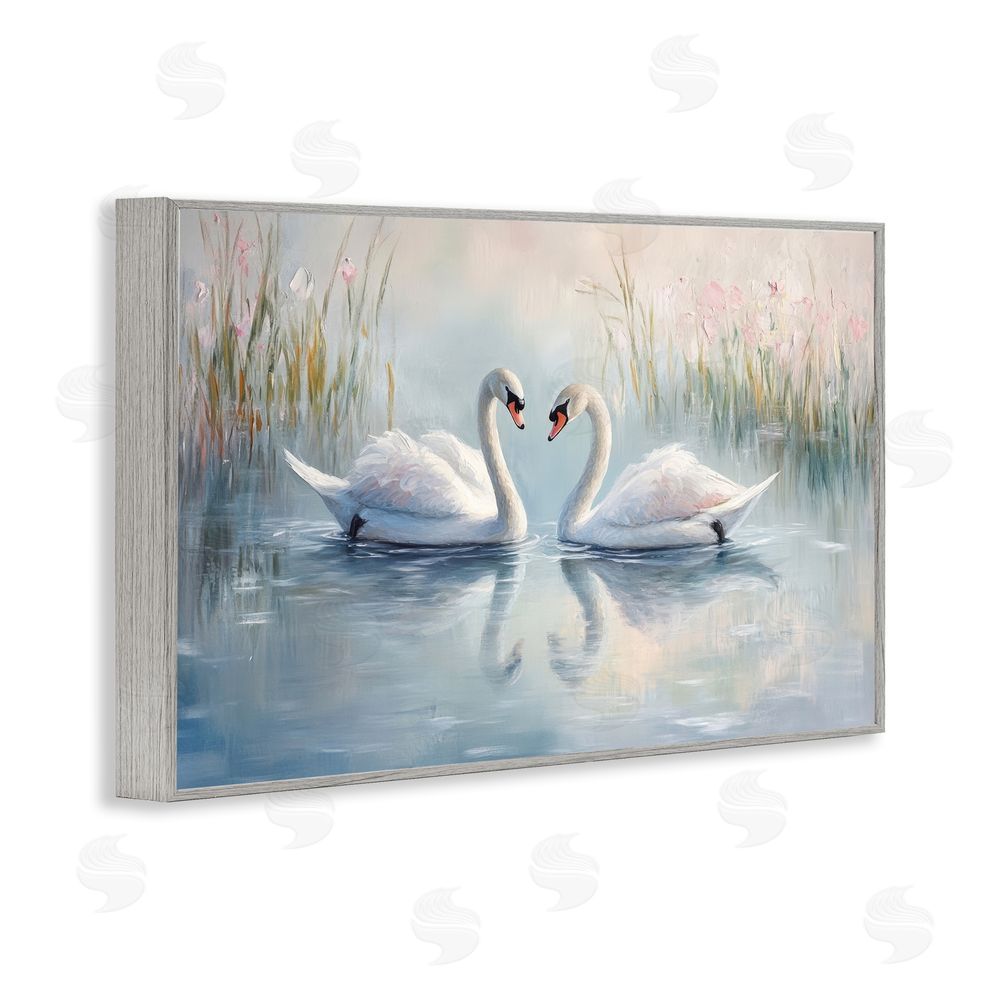 Petal Prints Design Simple Swan Reflections Gray Framed Giclee Wall Art Print
