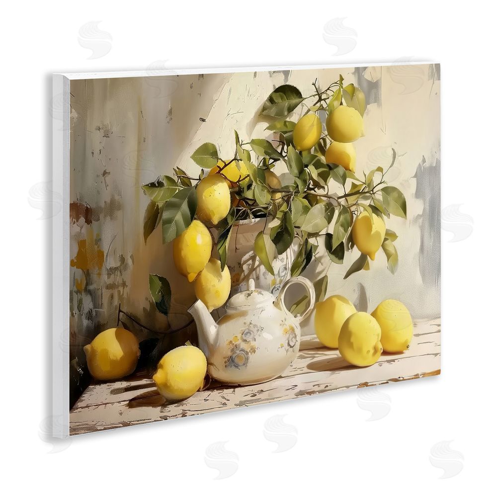 LSR Design Studio Lemon Still Life with Teapot Wall Plaque Home Decor Art Print