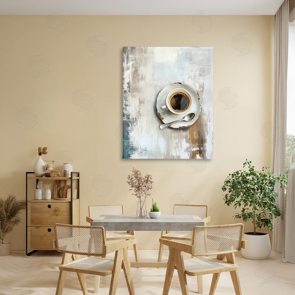 LSR Design Studio Neutral & Rustic Cup of Coffee Stretched Canvas Wall Art in Room