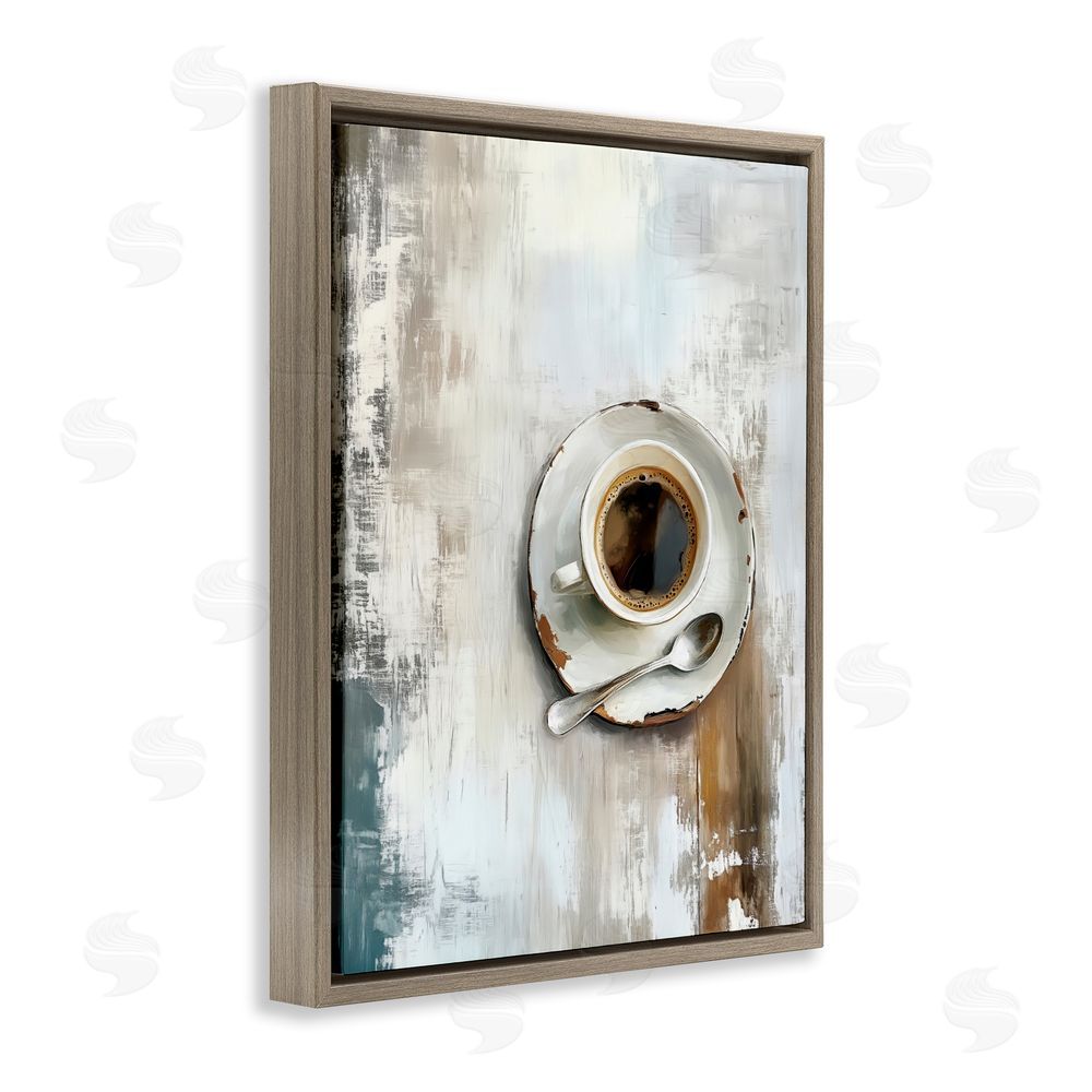 LSR Design Studio Neutral & Rustic Cup of Coffee Brown Floating Framed Canvas Wall Art