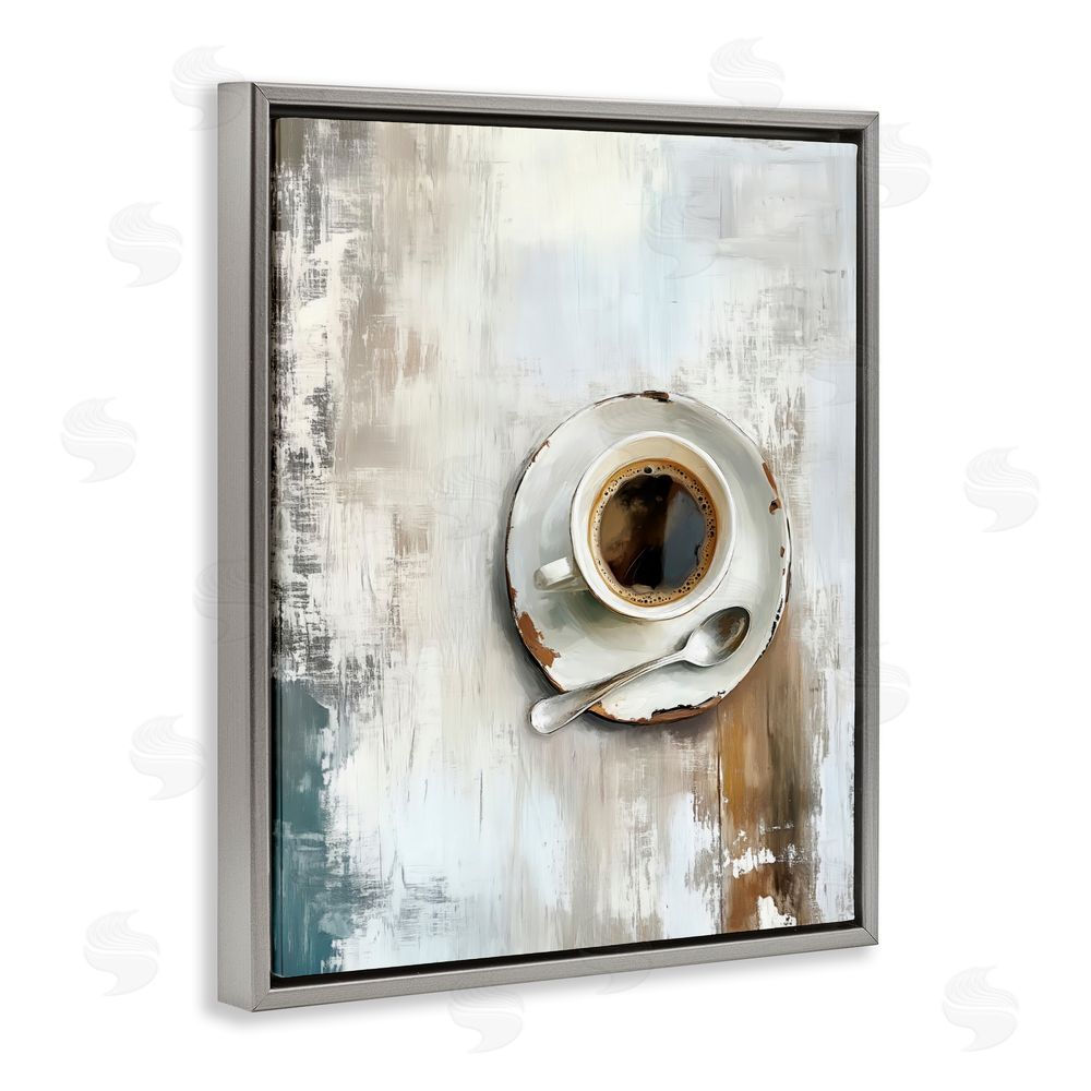 LSR Design Studio Neutral & Rustic Cup of Coffee Gray Floating Framed Canvas Wall Art