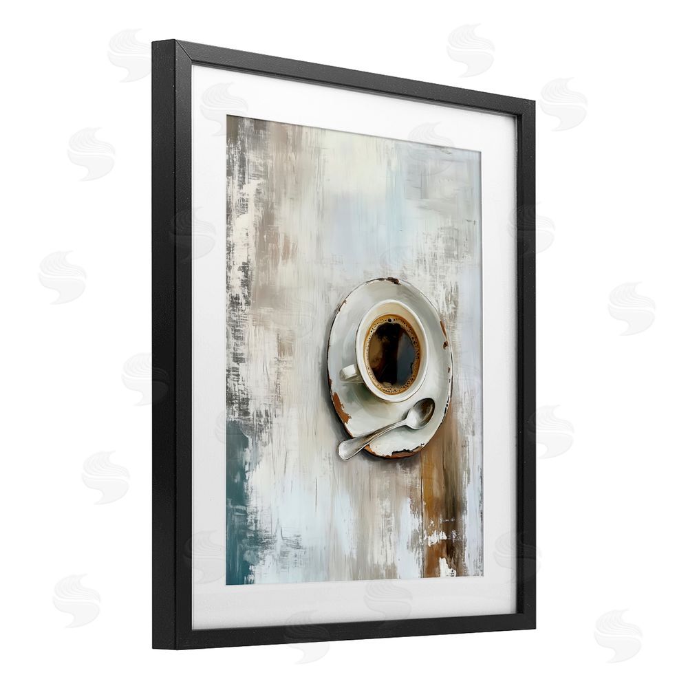 LSR Design Studio Neutral & Rustic Cup of Coffee Black Framed Print Under Glass Wall Art