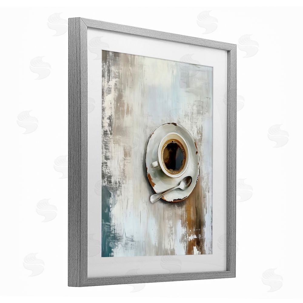 LSR Design Studio Neutral & Rustic Cup of Coffee Gray Framed Print Under Glass Wall Art