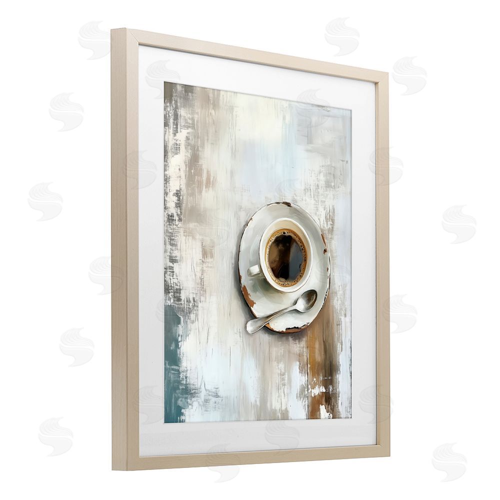 LSR Design Studio Neutral & Rustic Cup of Coffee Brown Framed Print Under Glass Wall Art