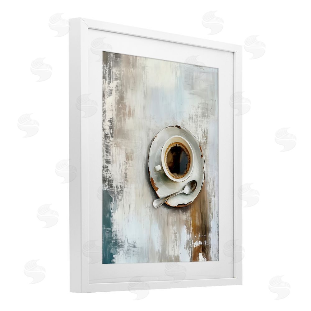 LSR Design Studio Neutral & Rustic Cup of Coffee White Framed Print Under Glass Wall Art