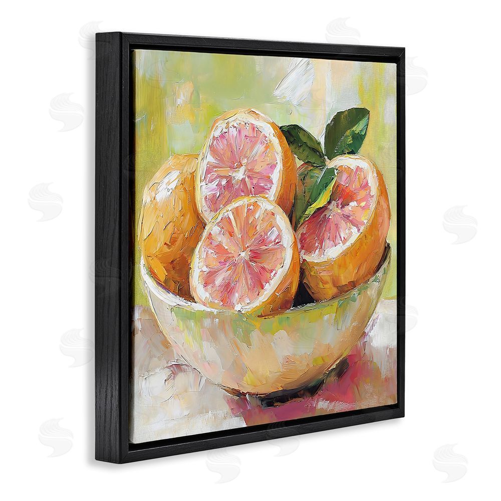 Riley B Bold Grapefruit in Ceramic Bowl Black Floating Frame Stretched Canvas Wall Art Print