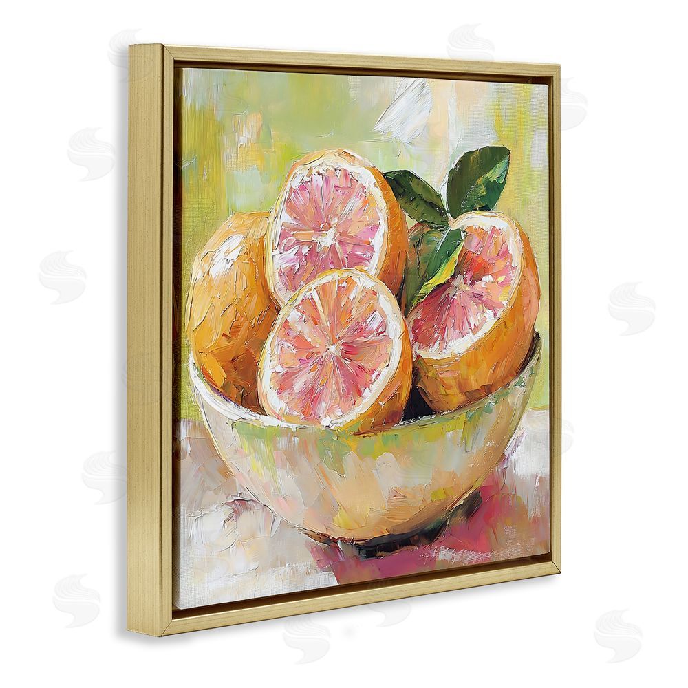 Riley B Bold Grapefruit in Ceramic Bowl Gold Floating Frame Stretched Canvas Wall Art Print