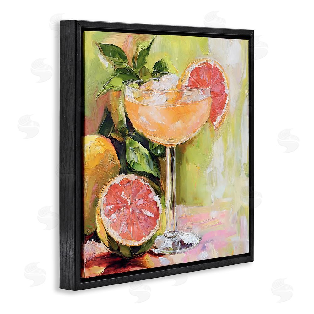 Riley B Grapefruit Summer Cocktail Black Floating Framed Canvas Wall Art