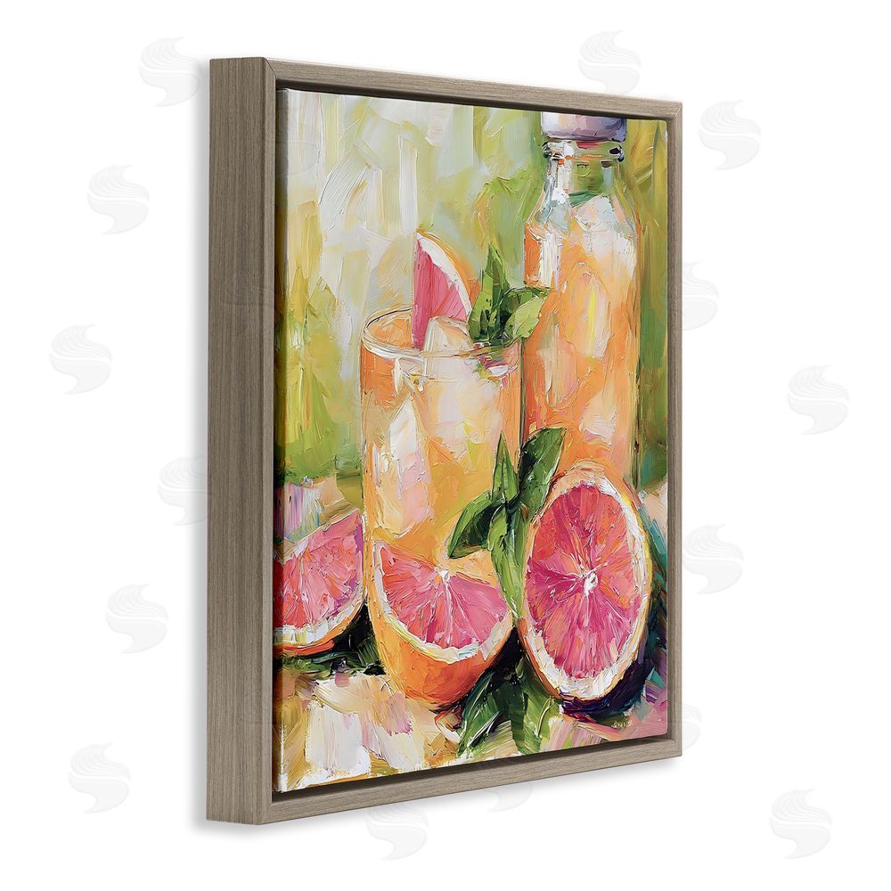 Riley B Grapefruit Summer Refreshment Brown Floating Framed Canvas Wall Art