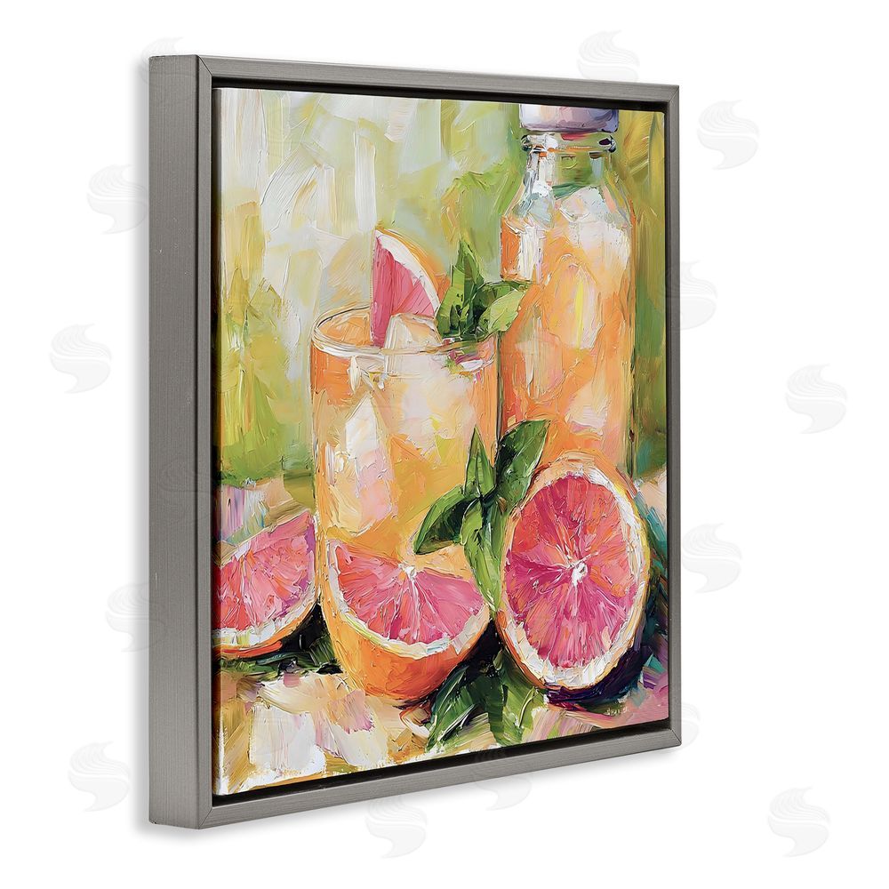 Riley B Grapefruit Summer Refreshment Gray Floating Framed Canvas Wall Art
