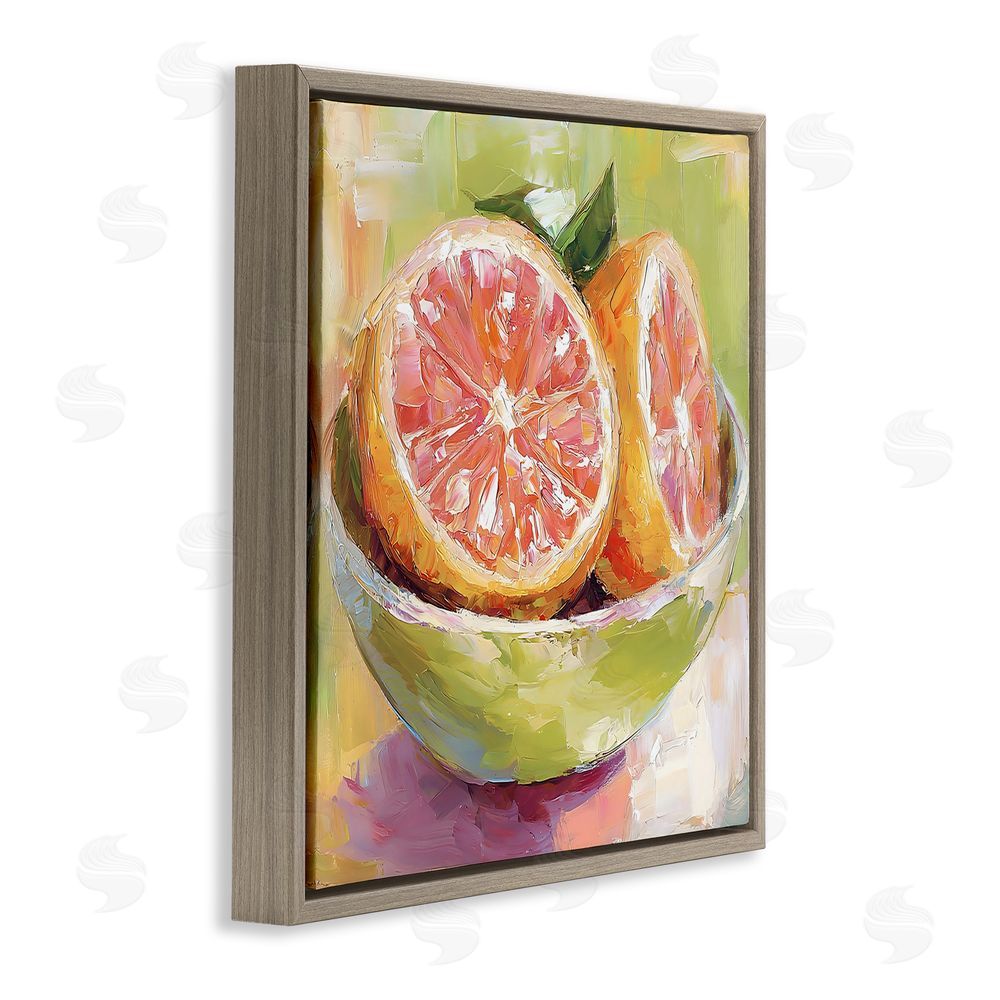 Riley B Sliced Grapefruit in Bowl Brown Floating Framed Canvas Wall Art Print