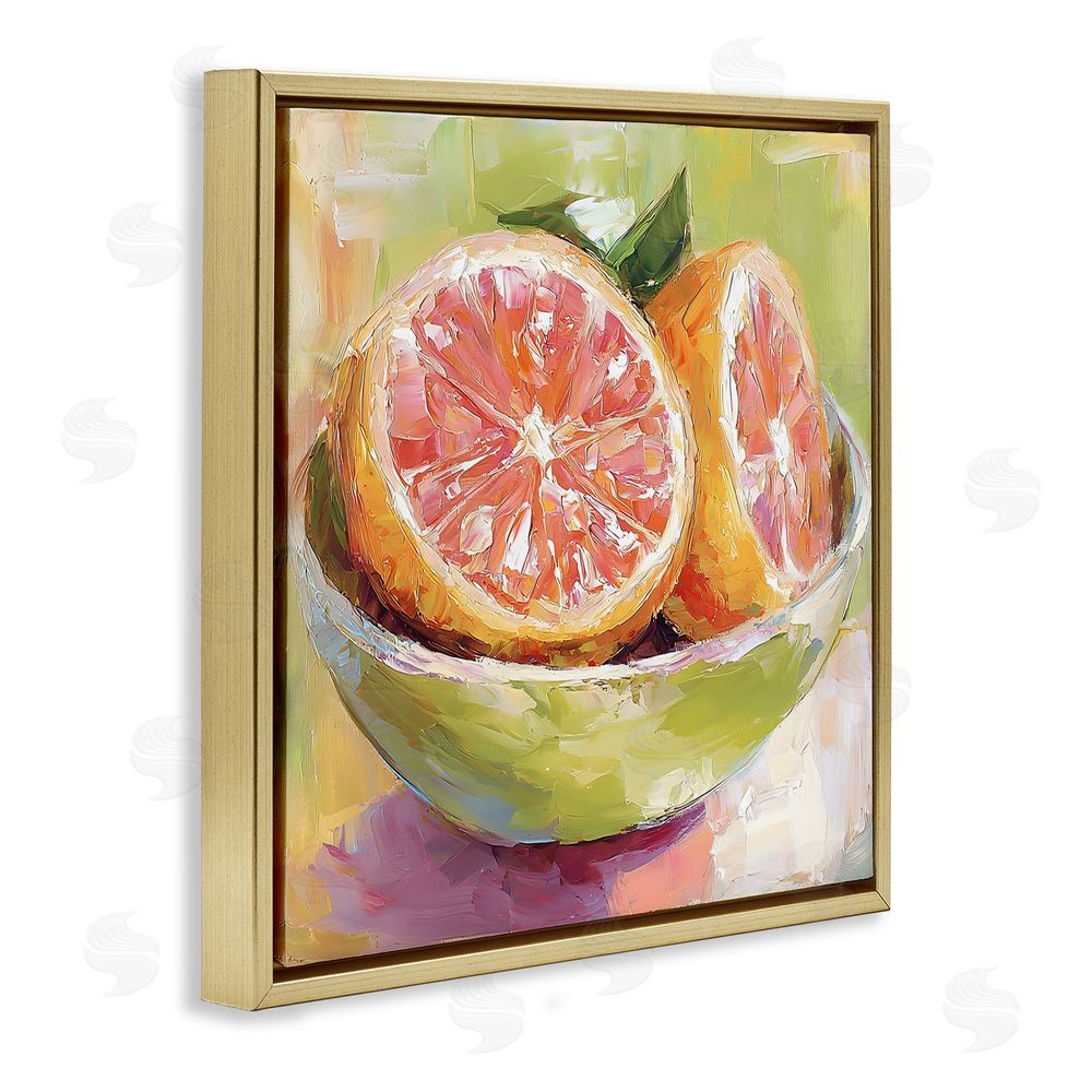 Riley B Sliced Grapefruit in Bowl Gold Floating Framed Canvas Wall Art Print