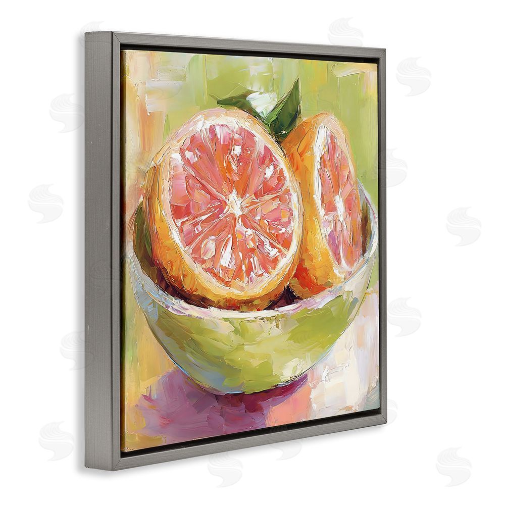 Riley B Sliced Grapefruit in Bowl Gray Floating Framed Canvas Wall Art Print