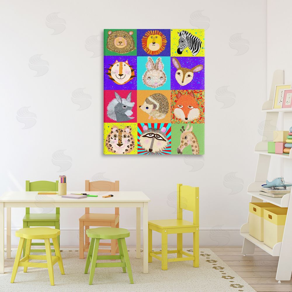 Lynnda Rakos Furry Faces Animals Stretched Canvas Wall Art Print in Room