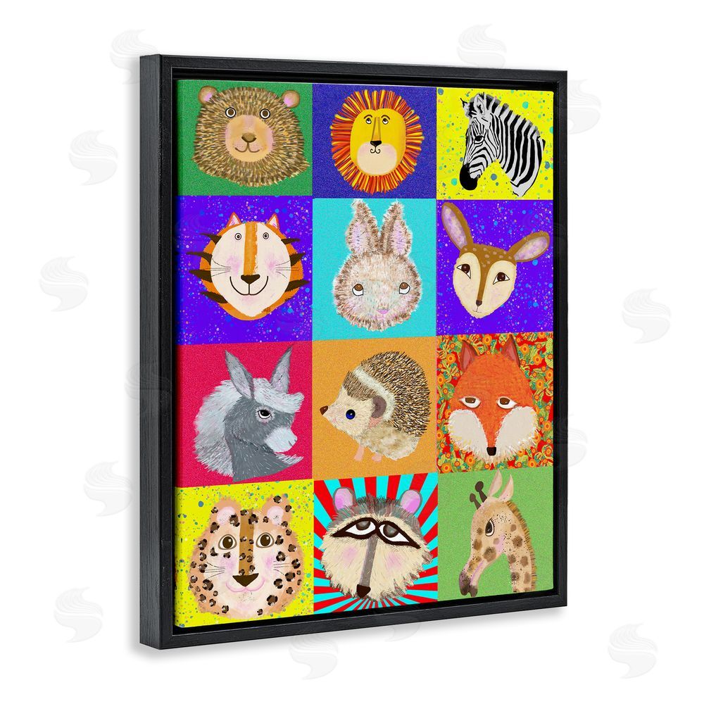 Lynnda Rakos Furry Faces Animals Black Floating Frame Canvas Wall Art Print