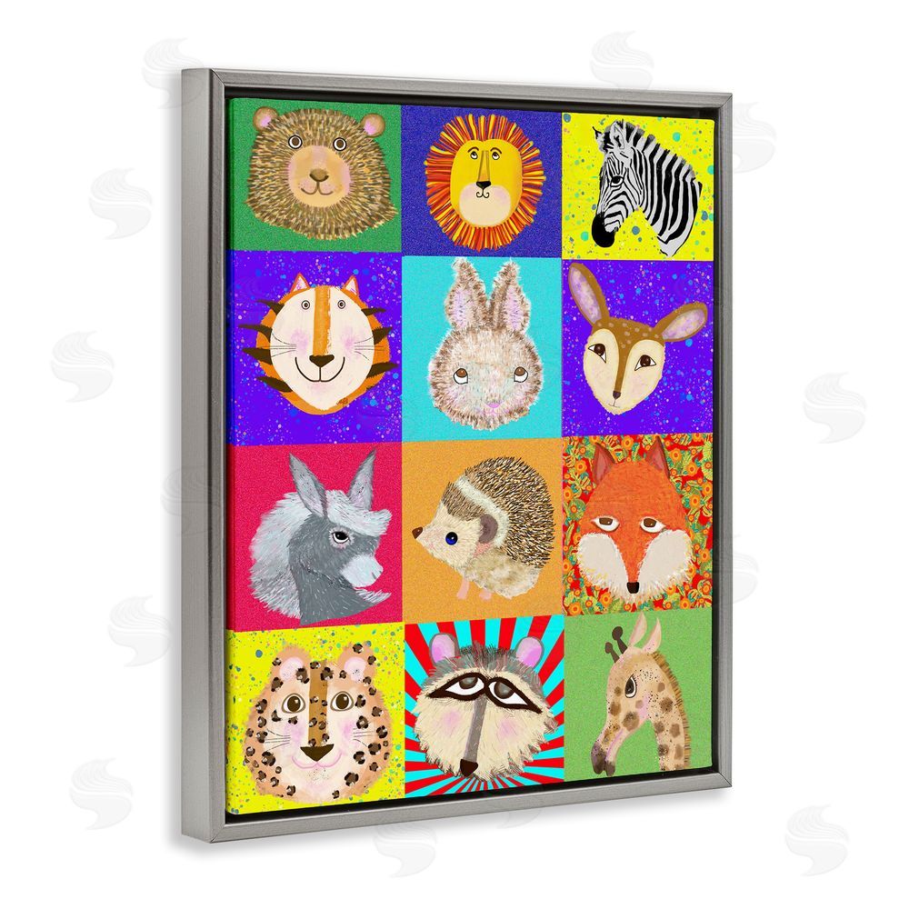 Lynnda Rakos Furry Faces Animals Gray Floating Frame Canvas Wall Art Print