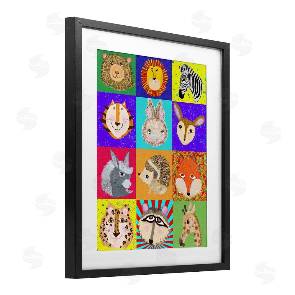 Lynnda Rakos Furry Faces Animals Black Framed Print Under Glass Wall Art