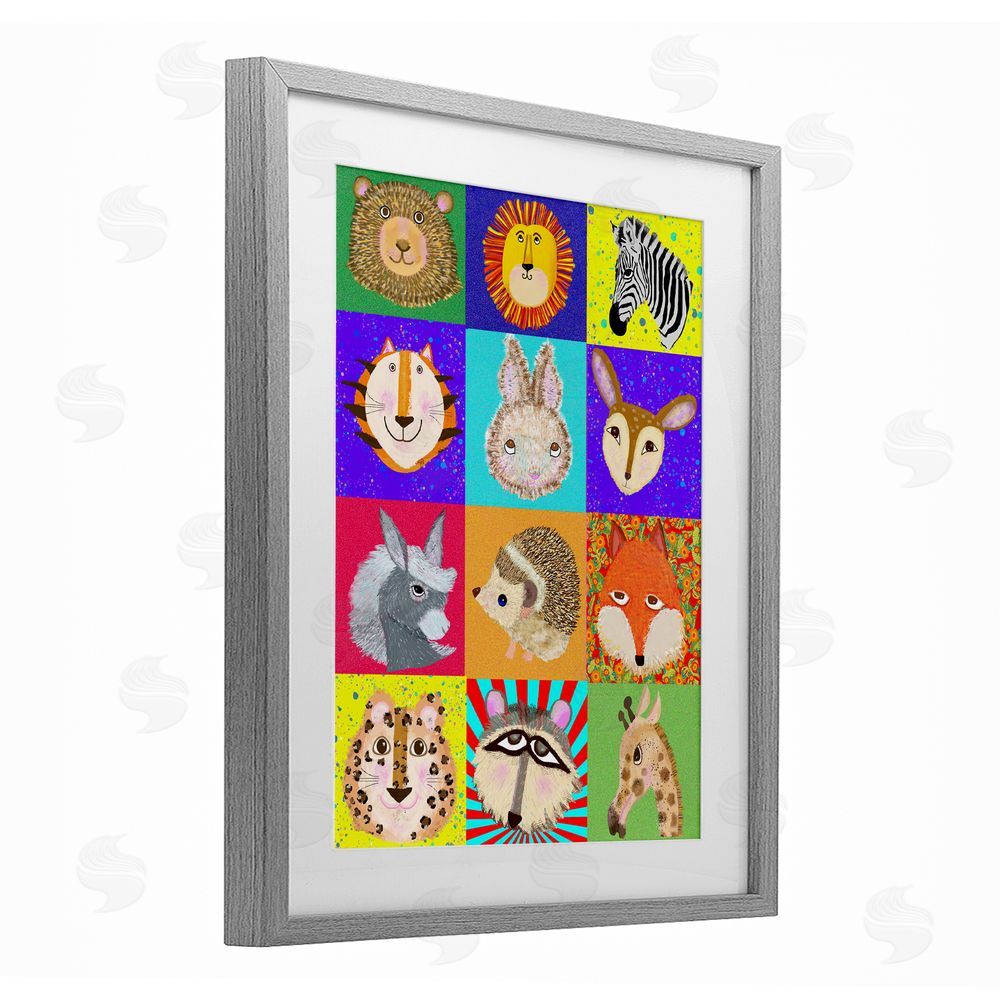 Lynnda Rakos Furry Faces Animals Gray Framed Print Under Glass Wall Art