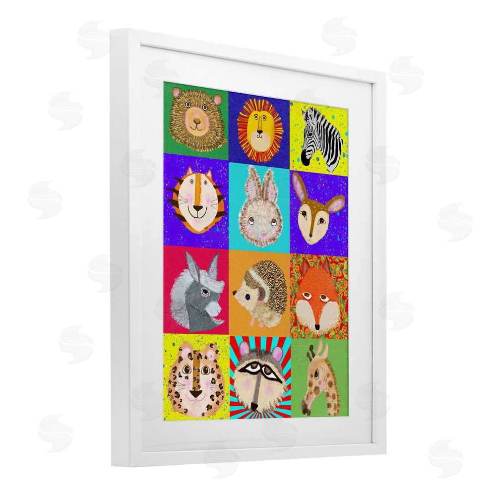Lynnda Rakos Furry Faces Animals White Framed Print Under Glass Wall Art