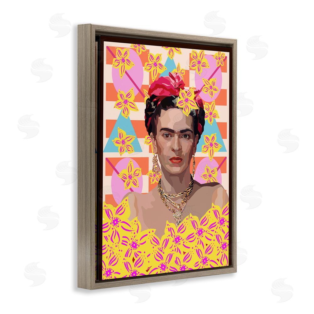 Lynnda Rakos Frida's Floral Journey Brown Floating Frame Canvas Wall Art Print