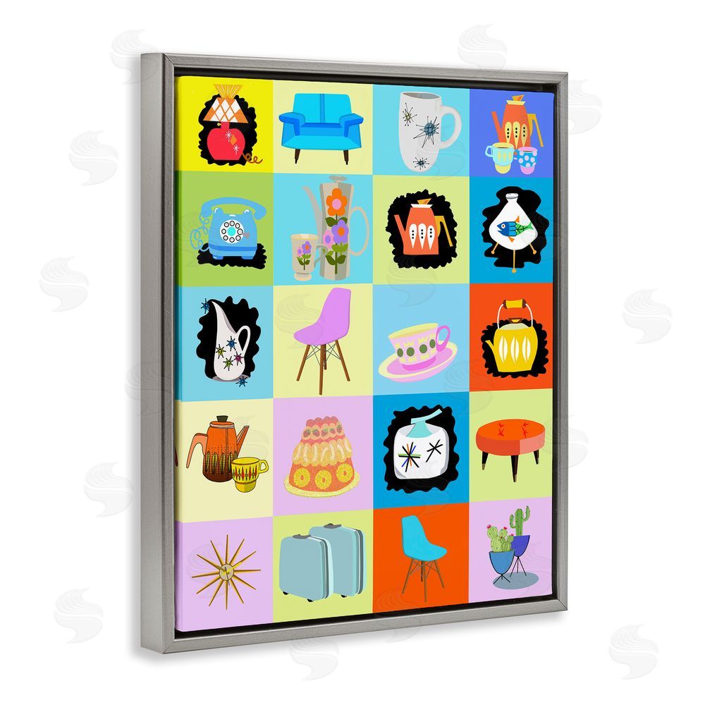 Lynnda Rakos Retro Vintage Vignettes Gray Floating Frame Canvas Wall Art Print
