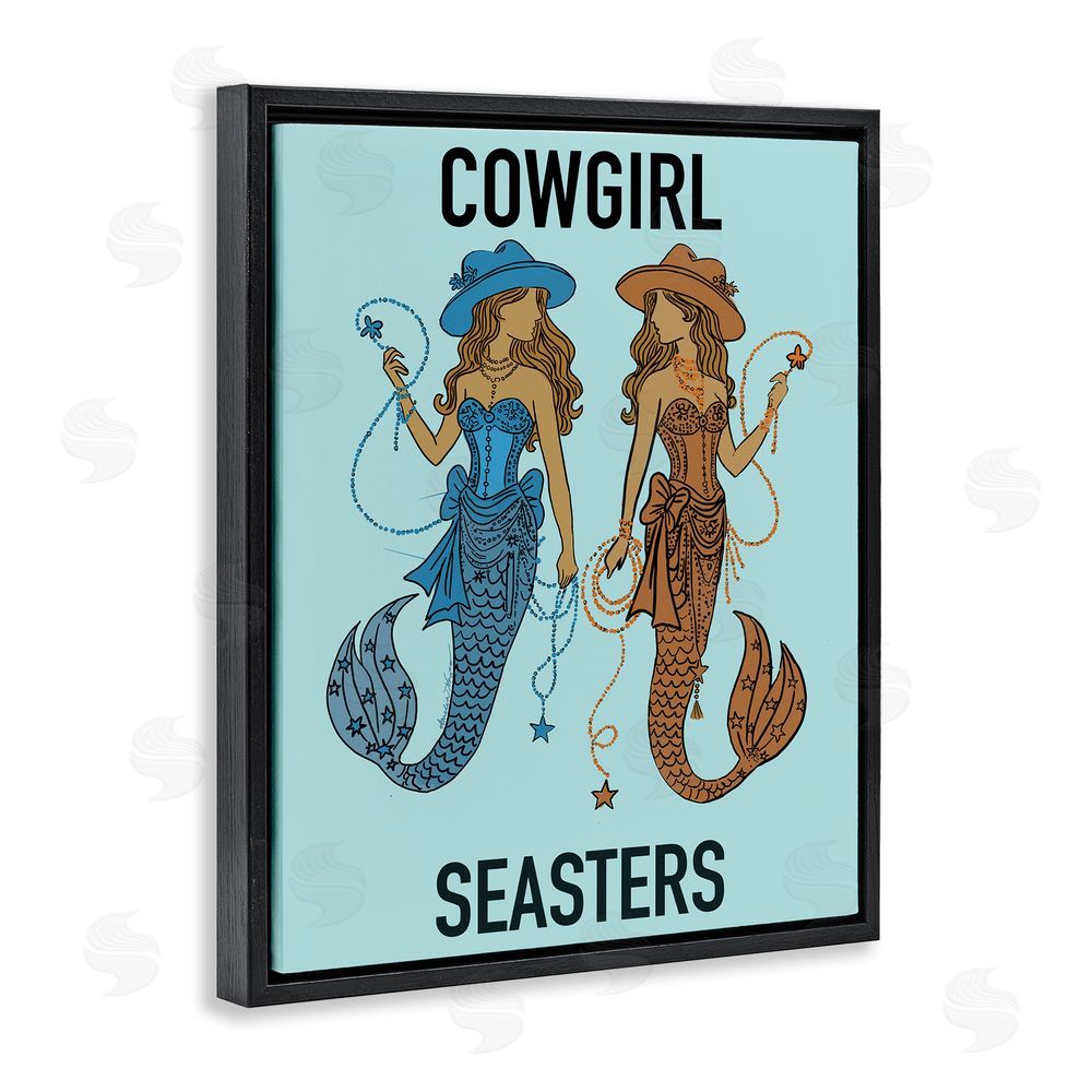 Amelia Noyes Cowgirl Seasters Mermaid Friendship Black Floating Frame Canvas Wall Art Print